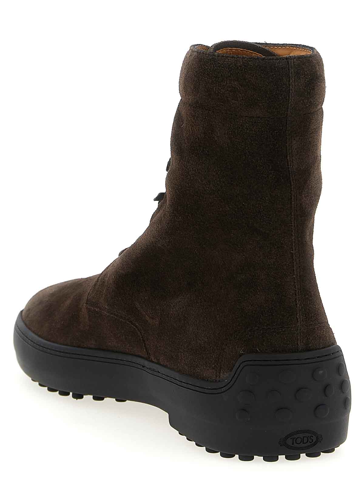 Tod's Suede Ankle Boots With Round Toe And Rubber Sole In Brown