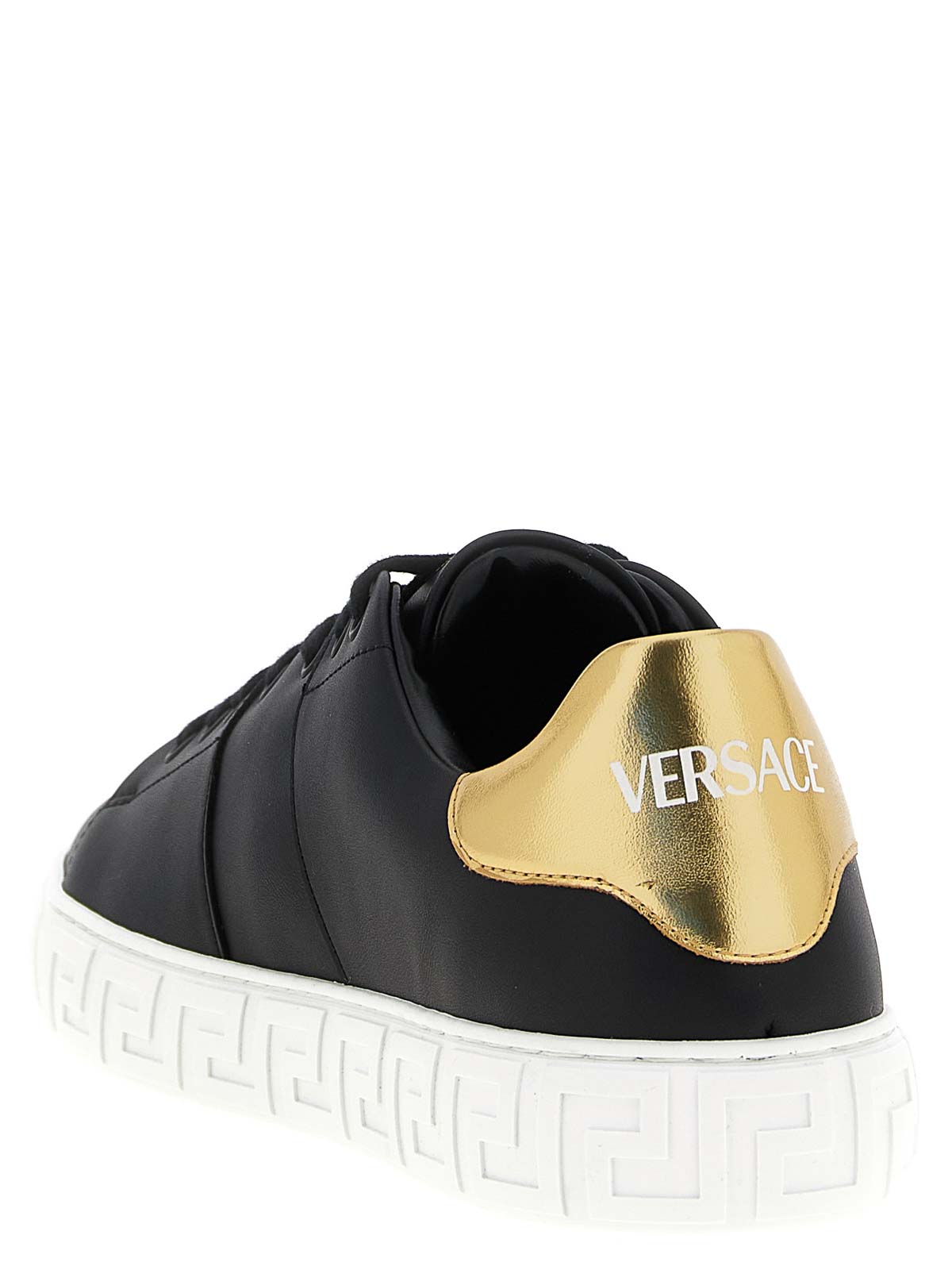 Versace Black Low Top Sneakers With Contrasting Heel With Logo Lettering And Medusa Plaque In Tech Fabric Ma In Black