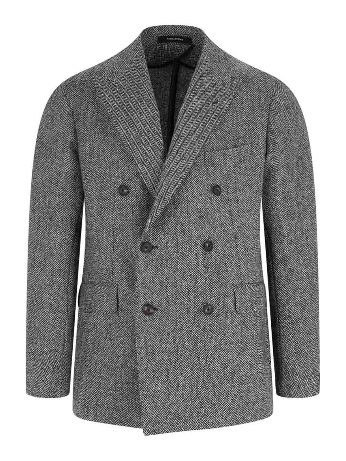 Tagliatore Tailored Double-breasted Herringbone Blazer In Gold