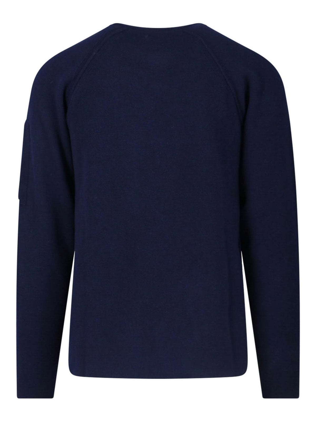 C.p. Company Crewneck Sweater With Arm Pocket And Raglan Sleeves In Blue