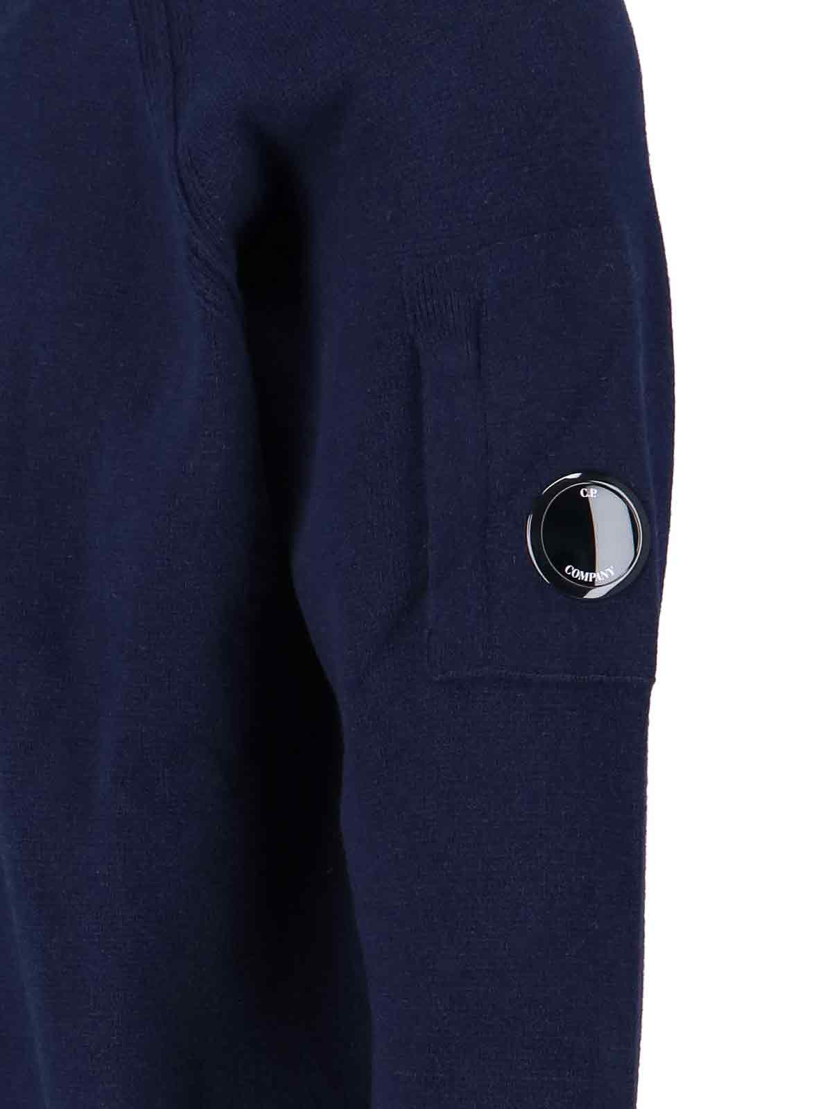 C.p. Company Crewneck Sweater With Arm Pocket And Raglan Sleeves In Blue