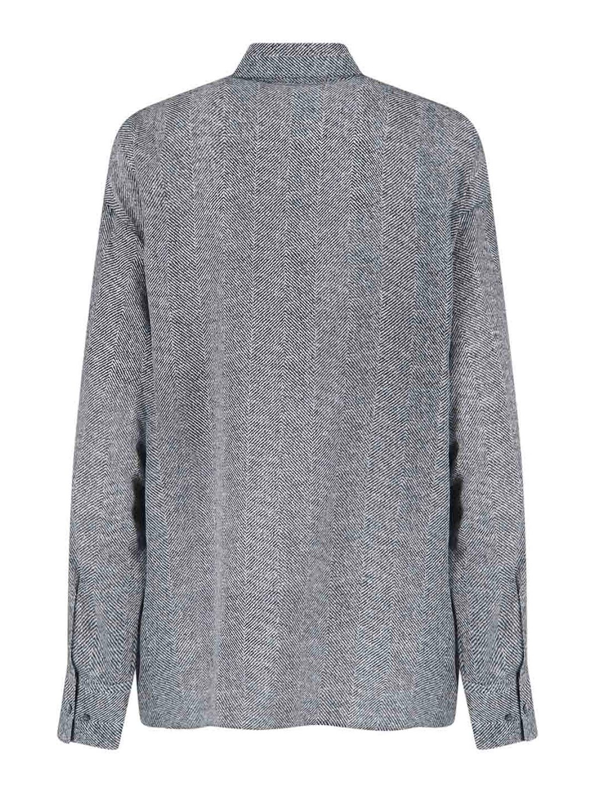 Ermanno Scervino Casual Long Sleeve Herringbone Pattern Top In Black