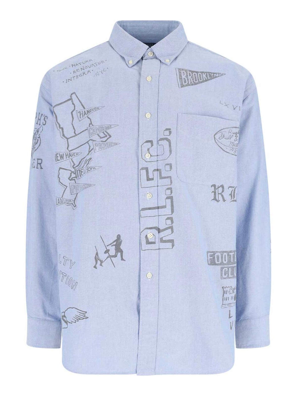 Polo Ralph Lauren Casual Shirt With Graphic Print And Chest Pocket In Blue