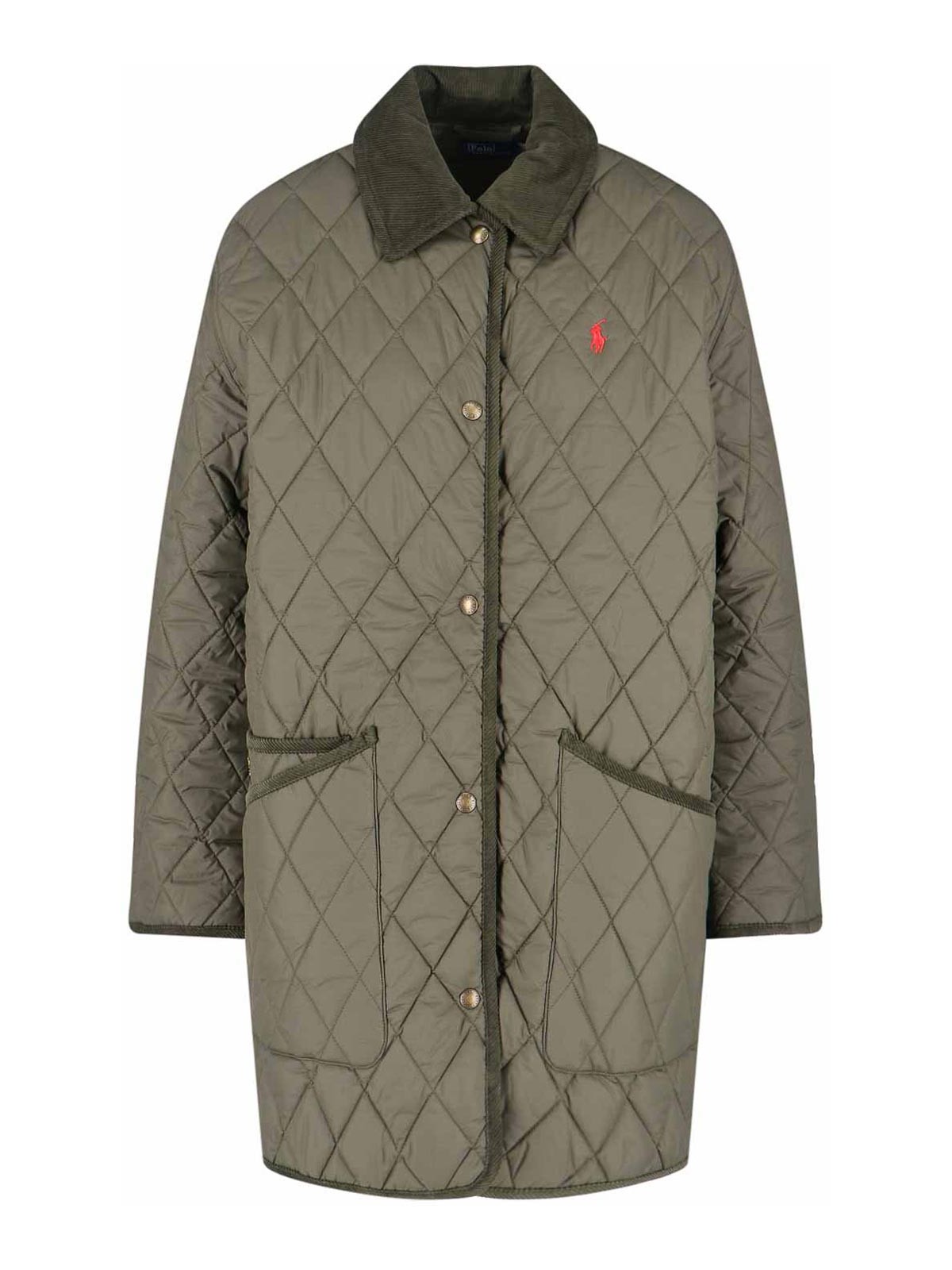 Polo Ralph Lauren Corduroy Collar Quilted Front Pockets Jacket In Gray