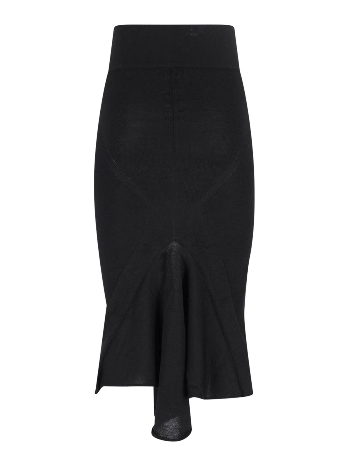Rick Owens Asymmetrical Midi Skirt In Wool In Black