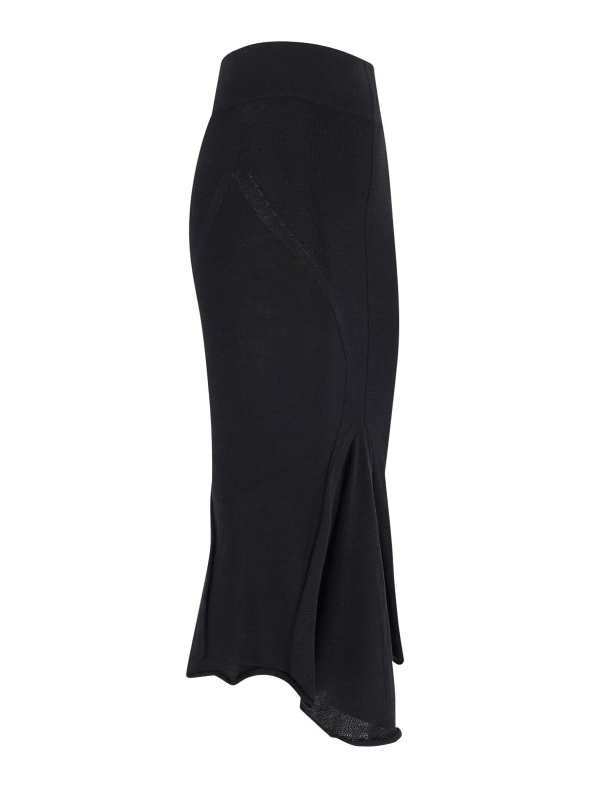 Rick Owens Asymmetrical Midi Skirt In Wool In Black