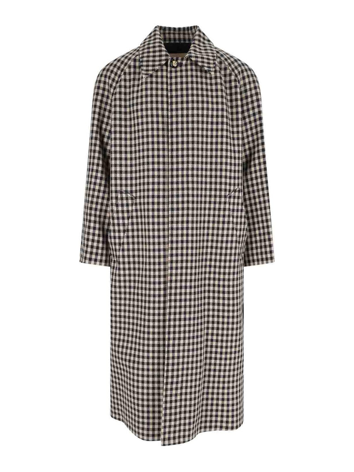 Valentino Coat With Vichy Pattern In Cotton And Wool In Black