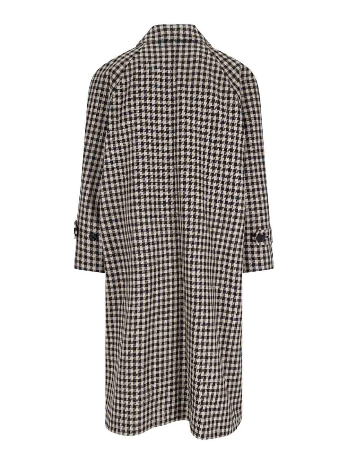 Valentino Coat With Vichy Pattern In Cotton And Wool In Black