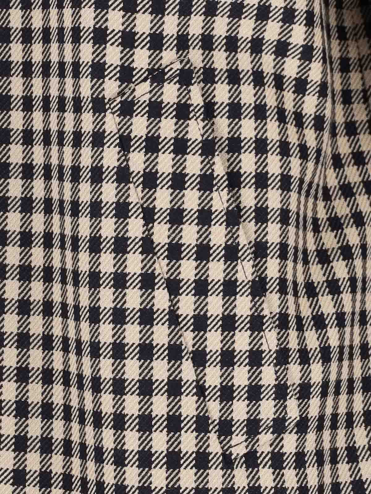 Valentino Coat With Vichy Pattern In Cotton And Wool In Black