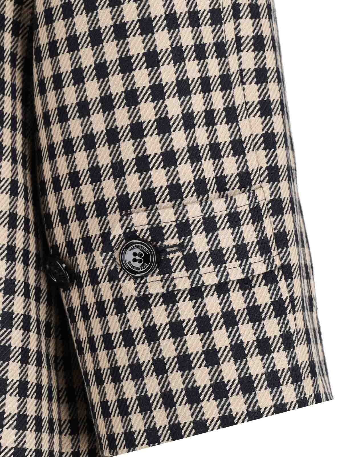 Valentino Coat With Vichy Pattern In Cotton And Wool In Black