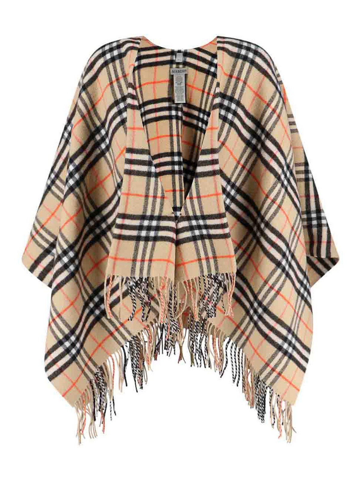 Burberry Wool And Cashmere Cape With Check Pattern In Gray