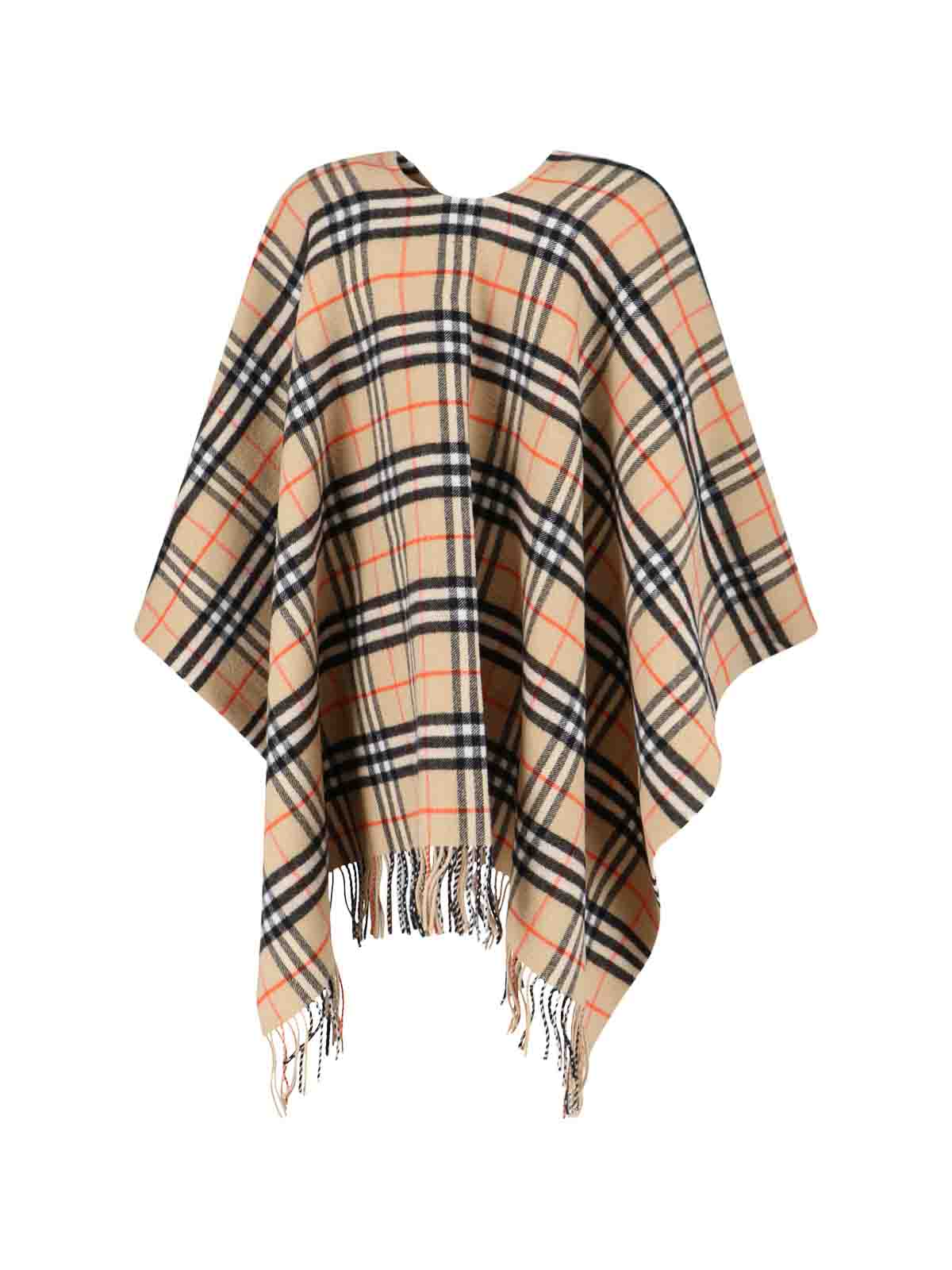 Burberry Wool And Cashmere Cape With Check Pattern In Gray