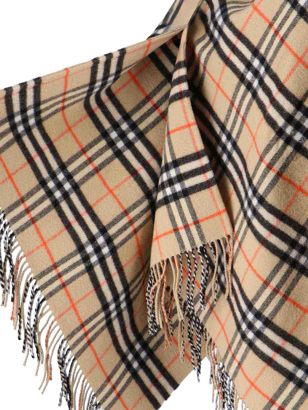 Burberry Wool And Cashmere Cape With Check Pattern In Gray