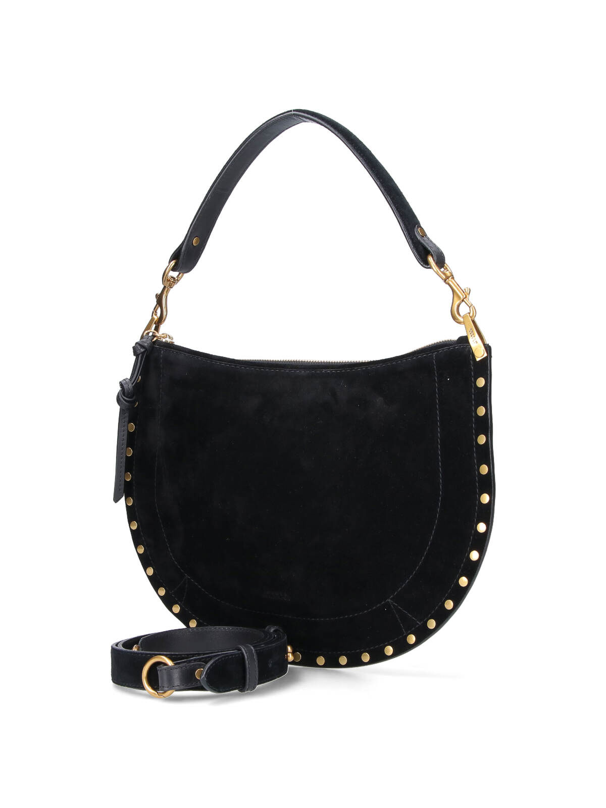 Isabel Marant Studded Suede Shoulder Bag With Detachable Strap In Black