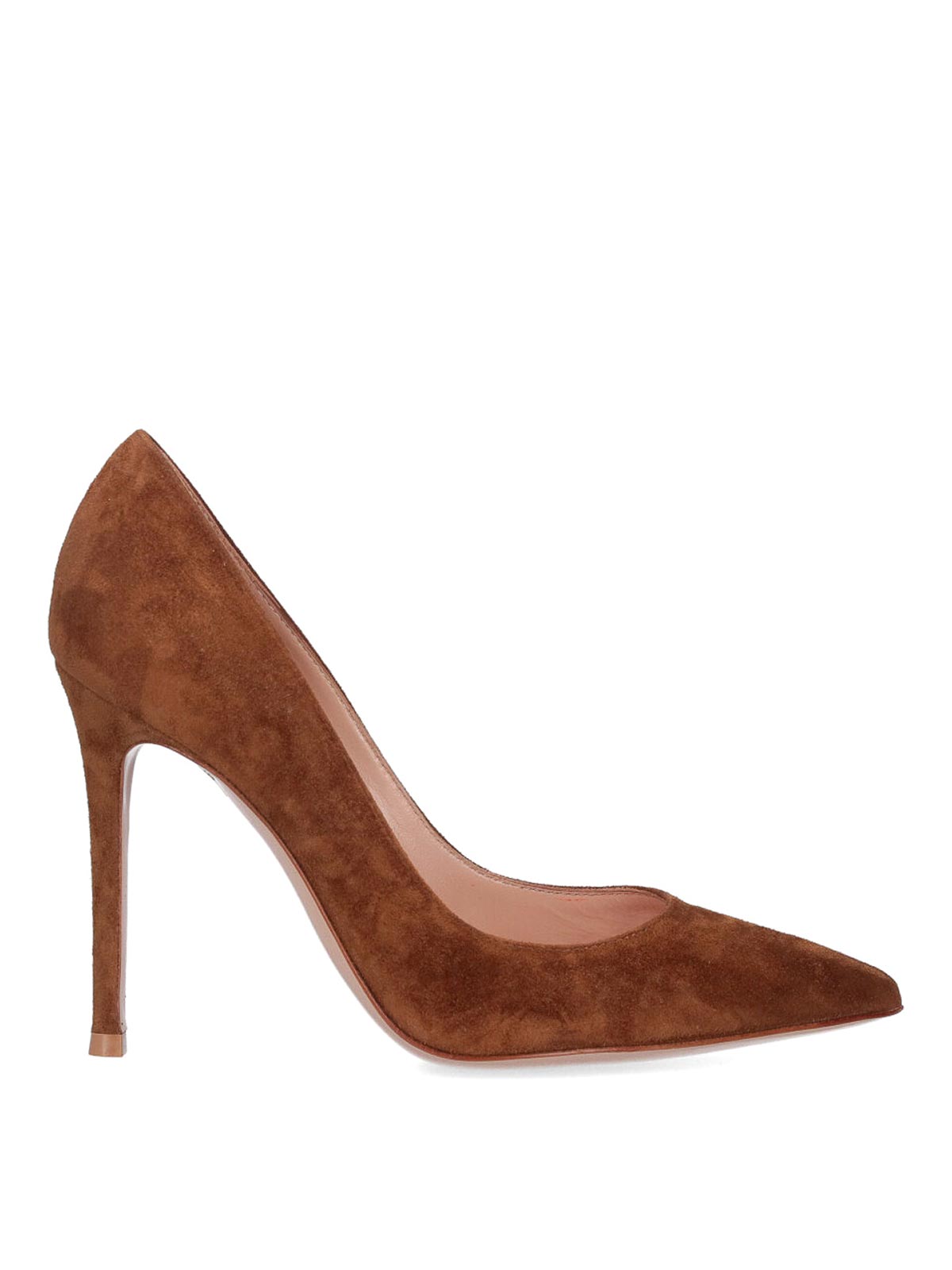Gianvito Rossi Pointed-toe Suede Stiletto Pumps With Leather Sole In Brown