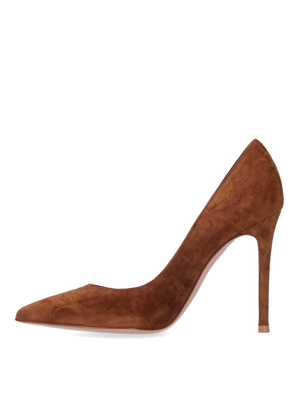 Gianvito Rossi Pointed-toe Suede Stiletto Pumps With Leather Sole In Brown