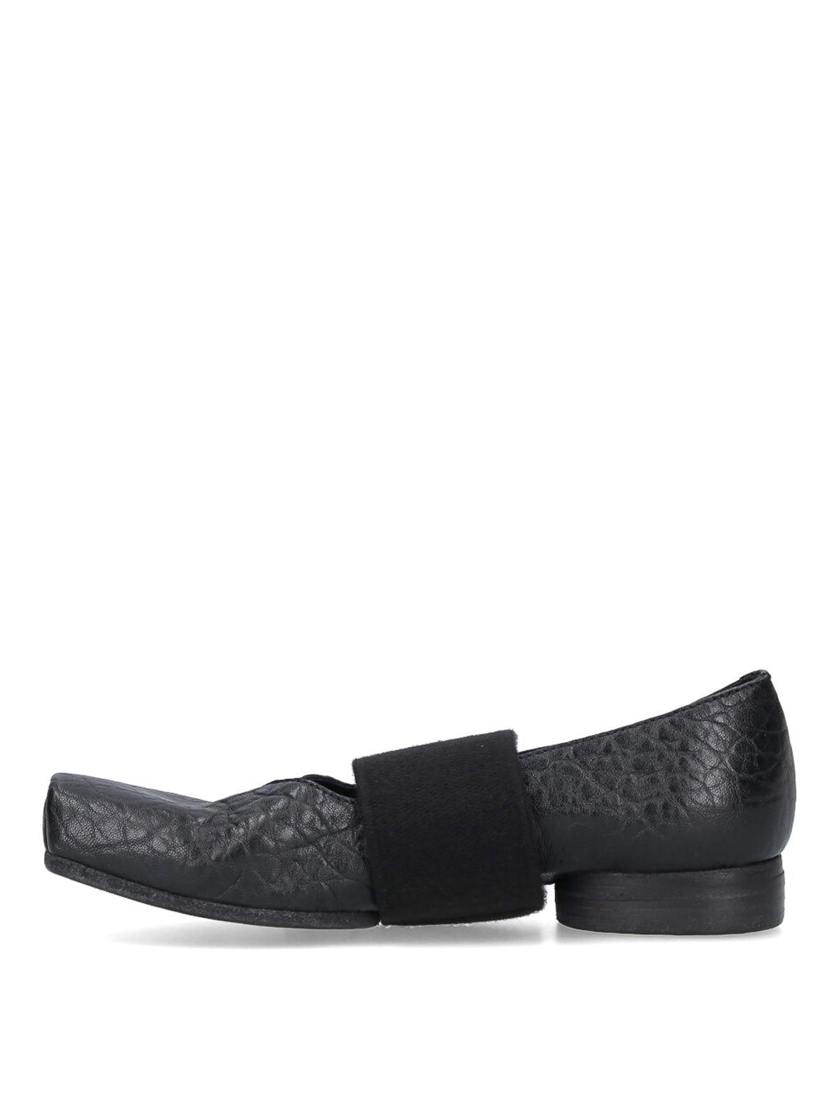 Uma Wang Elasticated-band Grainy-leather Ballet Flats In Black
