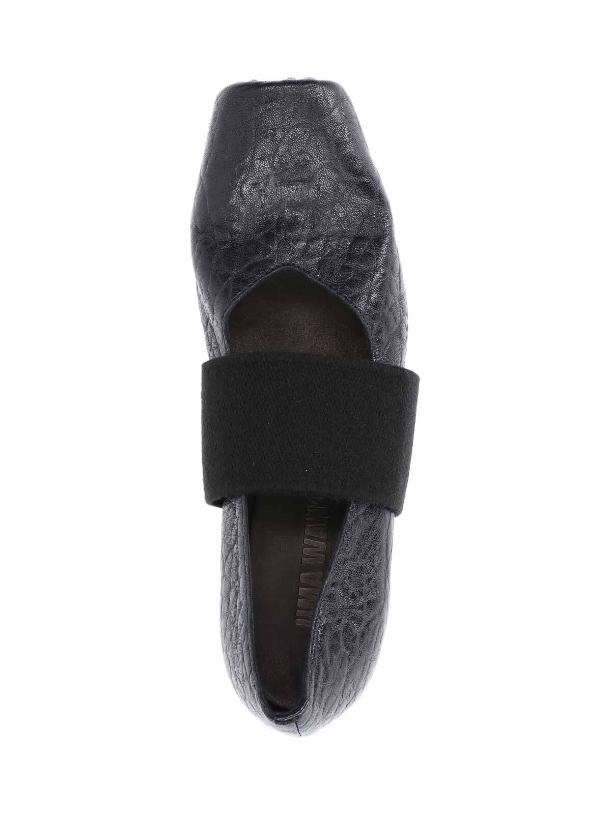 Uma Wang Elasticated-band Grainy-leather Ballet Flats In Black
