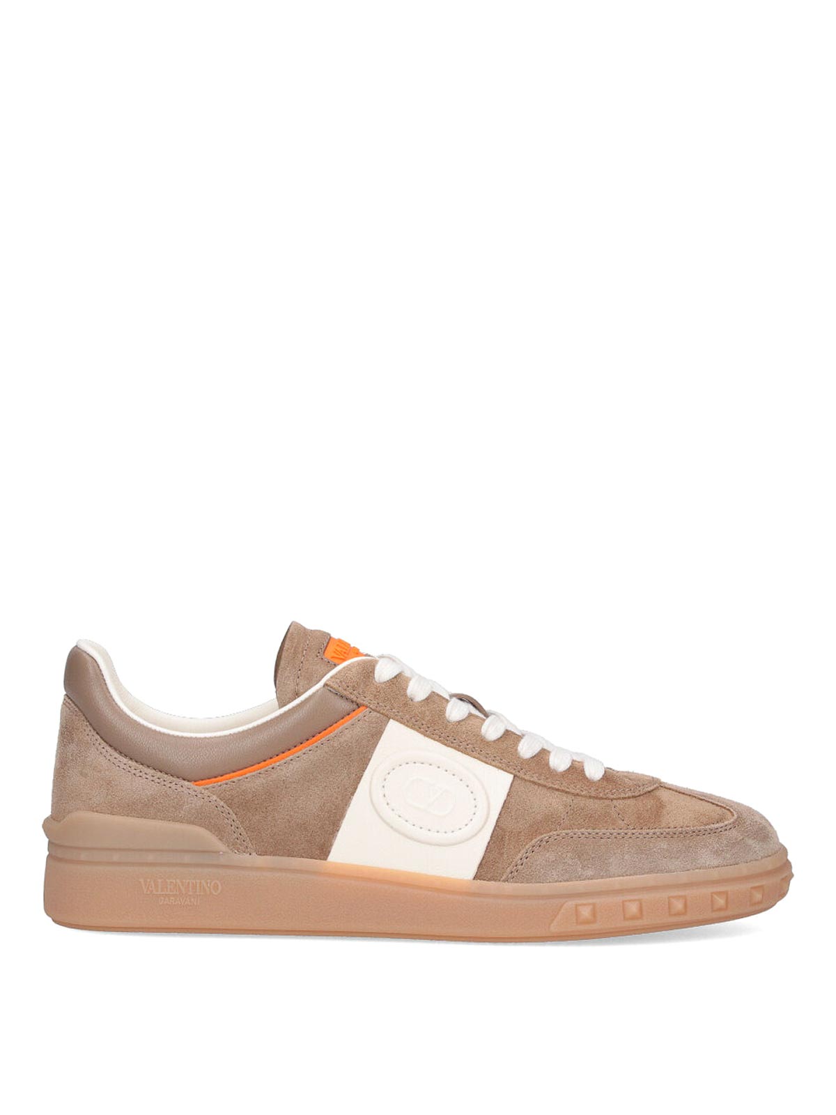 Valentino Garavani Upvillage Low Top Trainer In Split Leather And Calfskin Nappa Leather In Gold