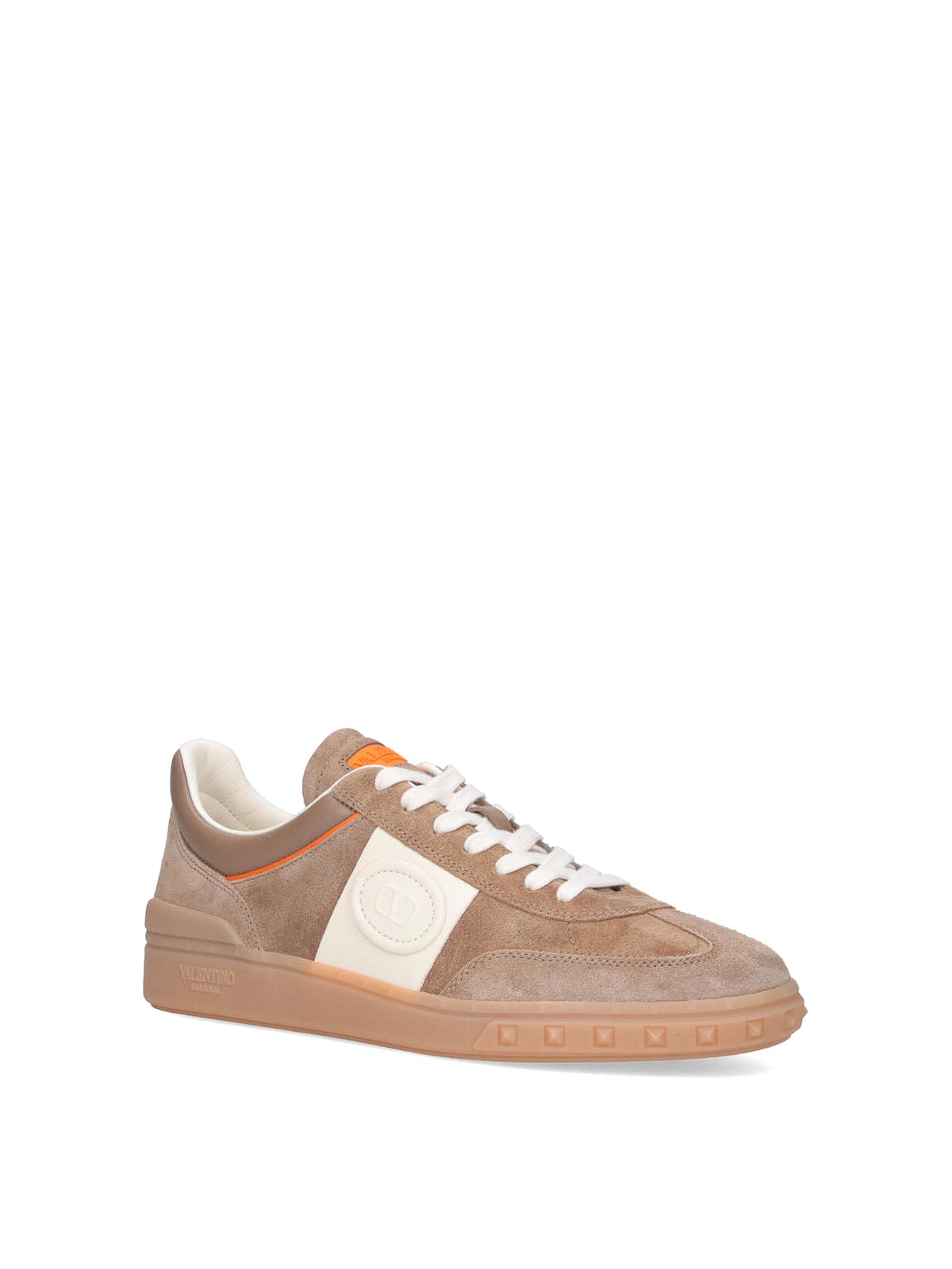Valentino Garavani Upvillage Low Top Trainer In Split Leather And Calfskin Nappa Leather In Gold