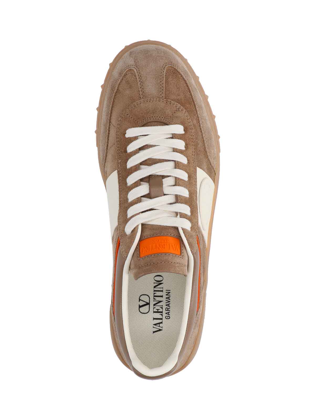 Valentino Garavani Upvillage Low Top Trainer In Split Leather And Calfskin Nappa Leather In Gold
