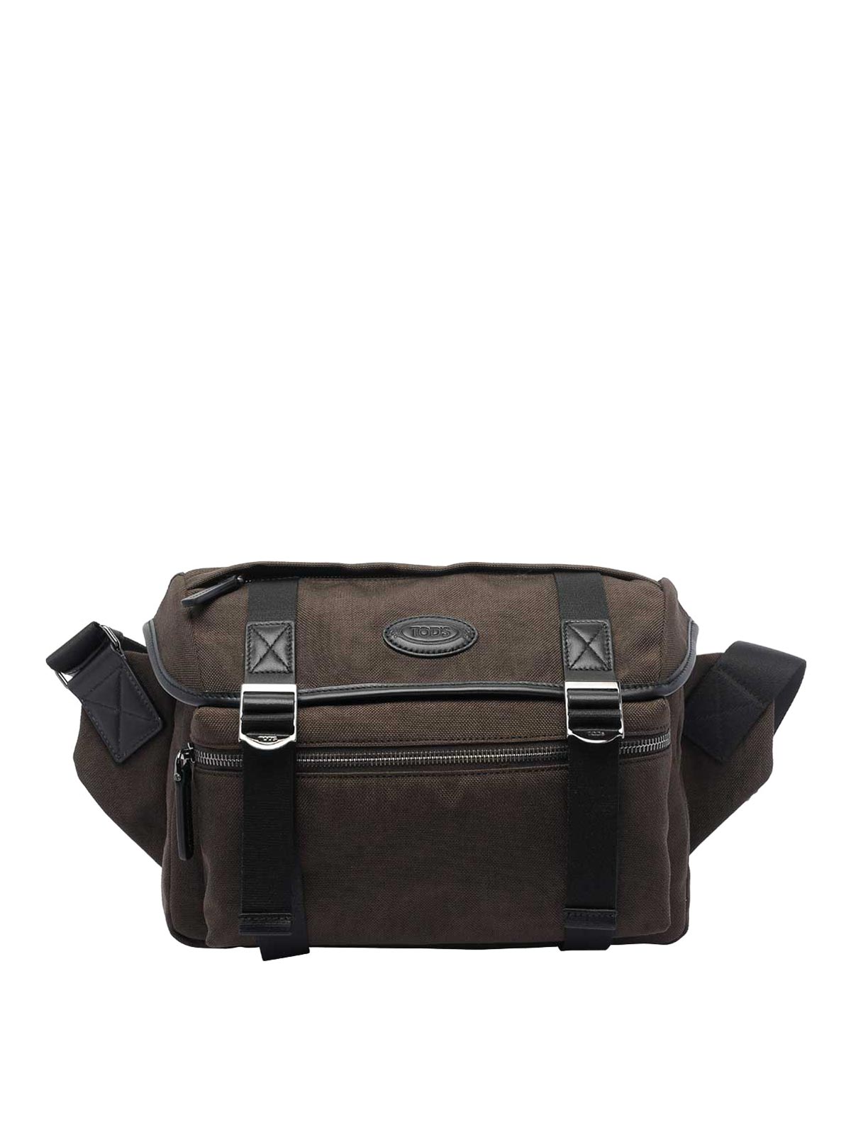 Tod's Leather And Fabric Crossbody Bag In Brown