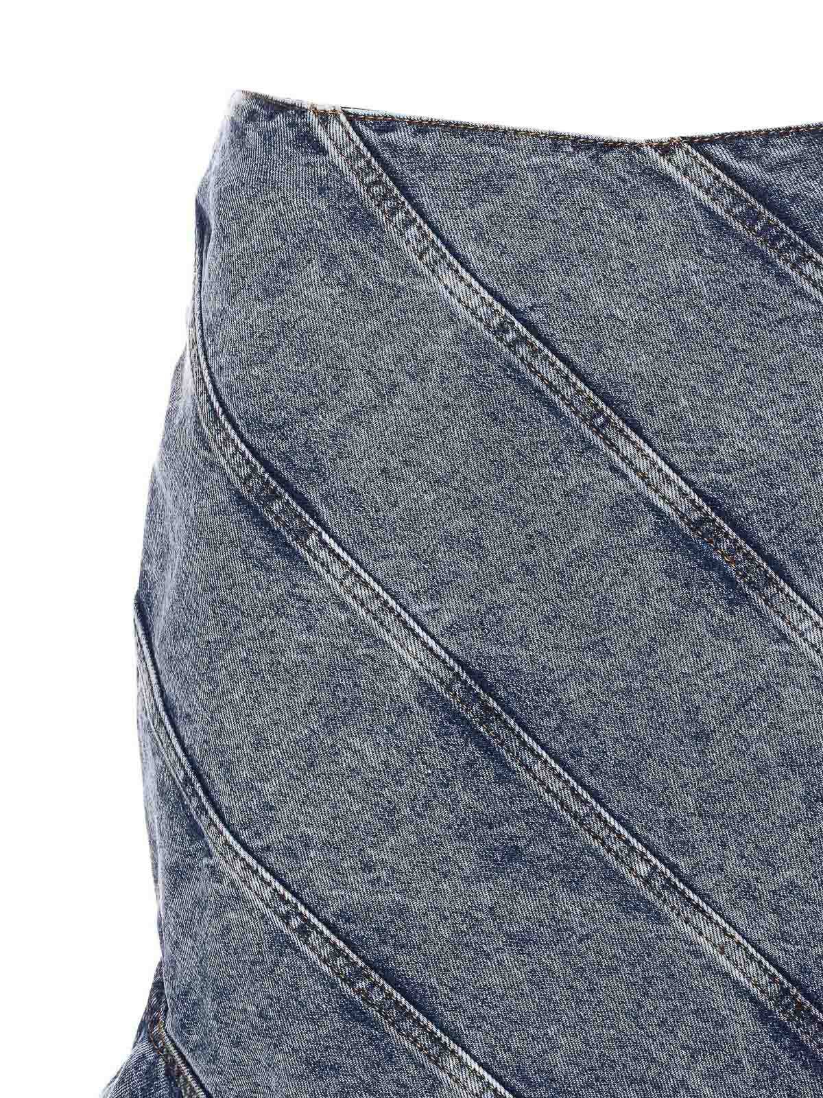 Alaïa Spiral Design Denim Midi Skirt With Hem In Blue