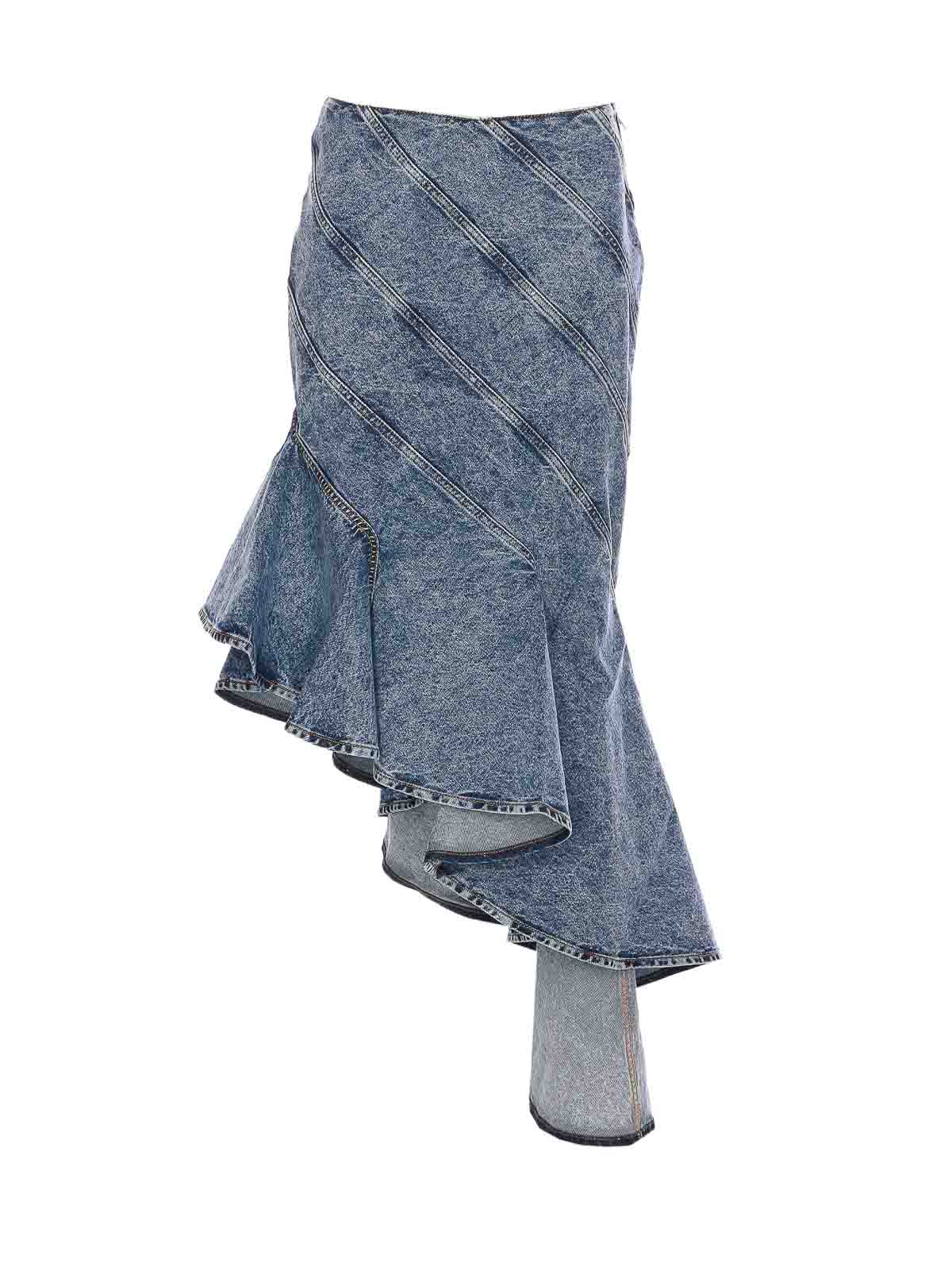 Alaïa Spiral Design Denim Midi Skirt With Hem In Blue