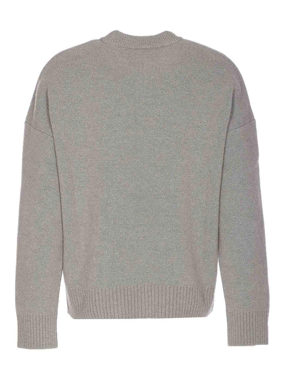 Ami Alexandre Mattiussi Ami Round Neck Sweater With Logo Detail And Ribbed Finishes In Neutral