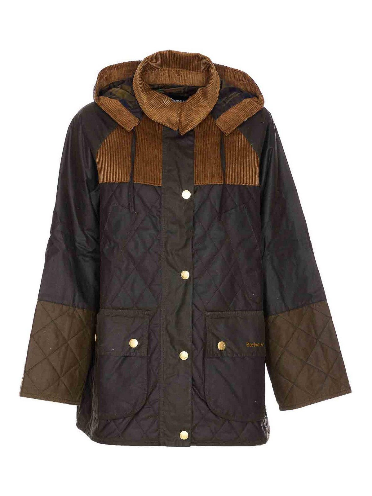 Barbour Quilted Corduroy-panels Puffer Jacket In Brown