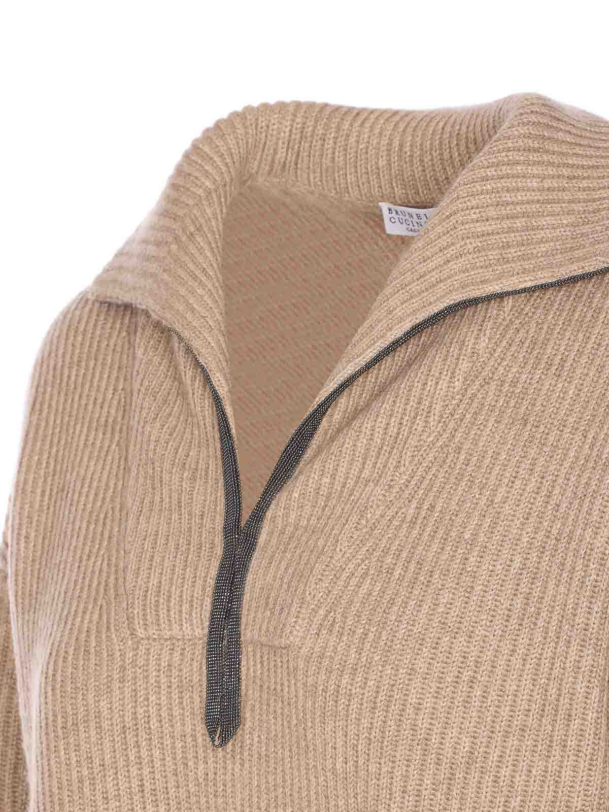 Brunello Cucinelli Sweater With Monile Detail In Neutral