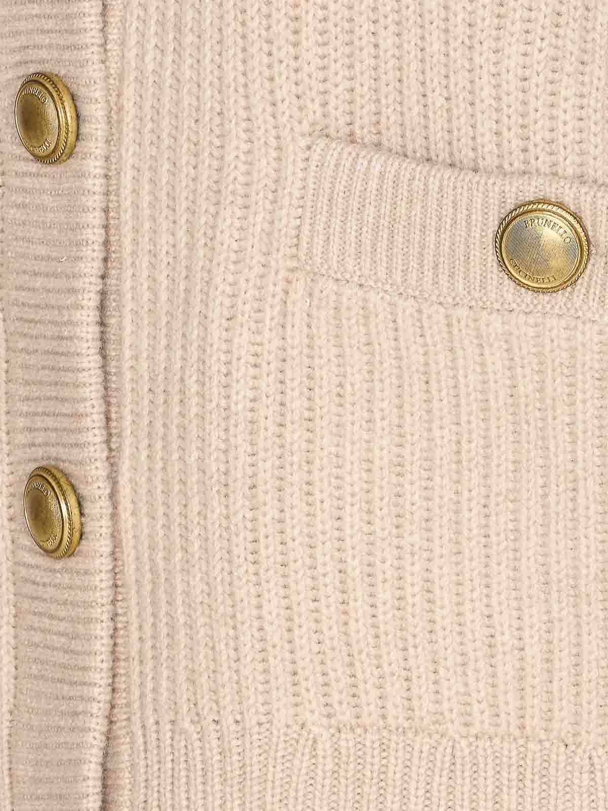 Brunello Cucinelli Crewneck Knitwear Cardigan Front Pockets In Neutral