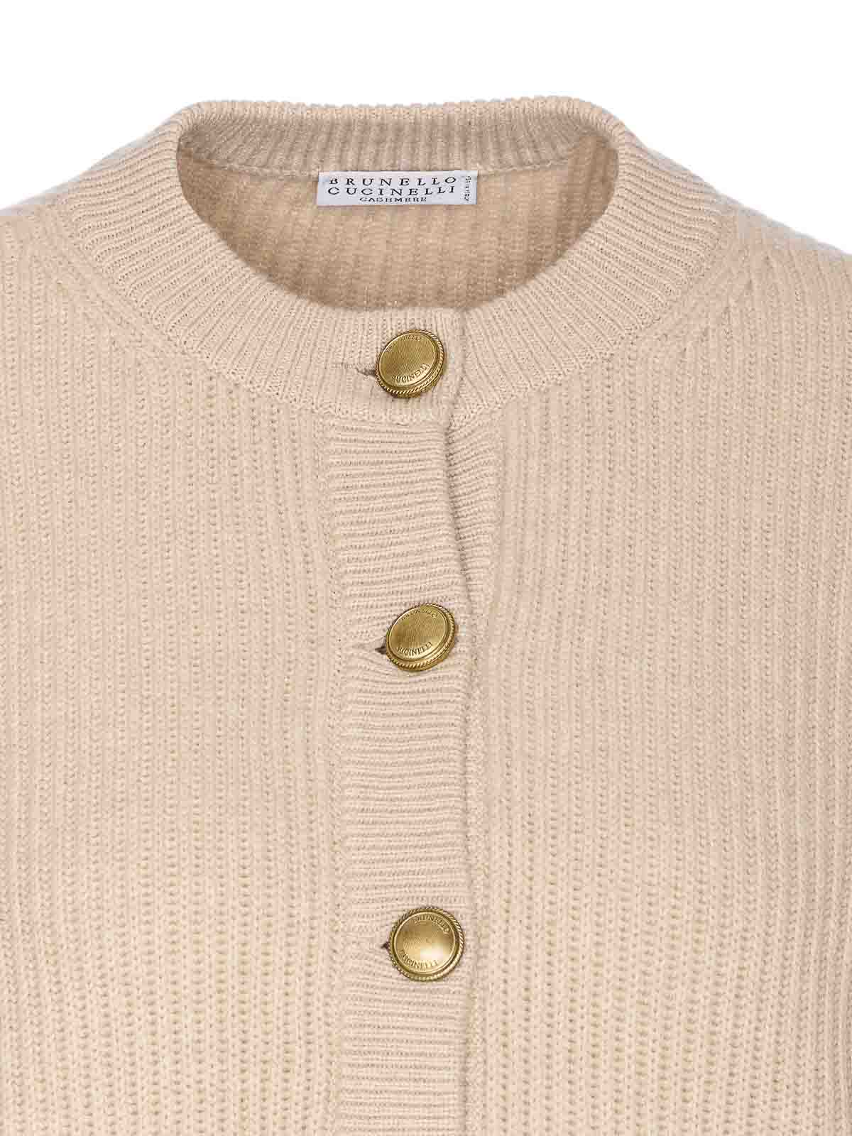 Brunello Cucinelli Crewneck Knitwear Cardigan Front Pockets In Neutral