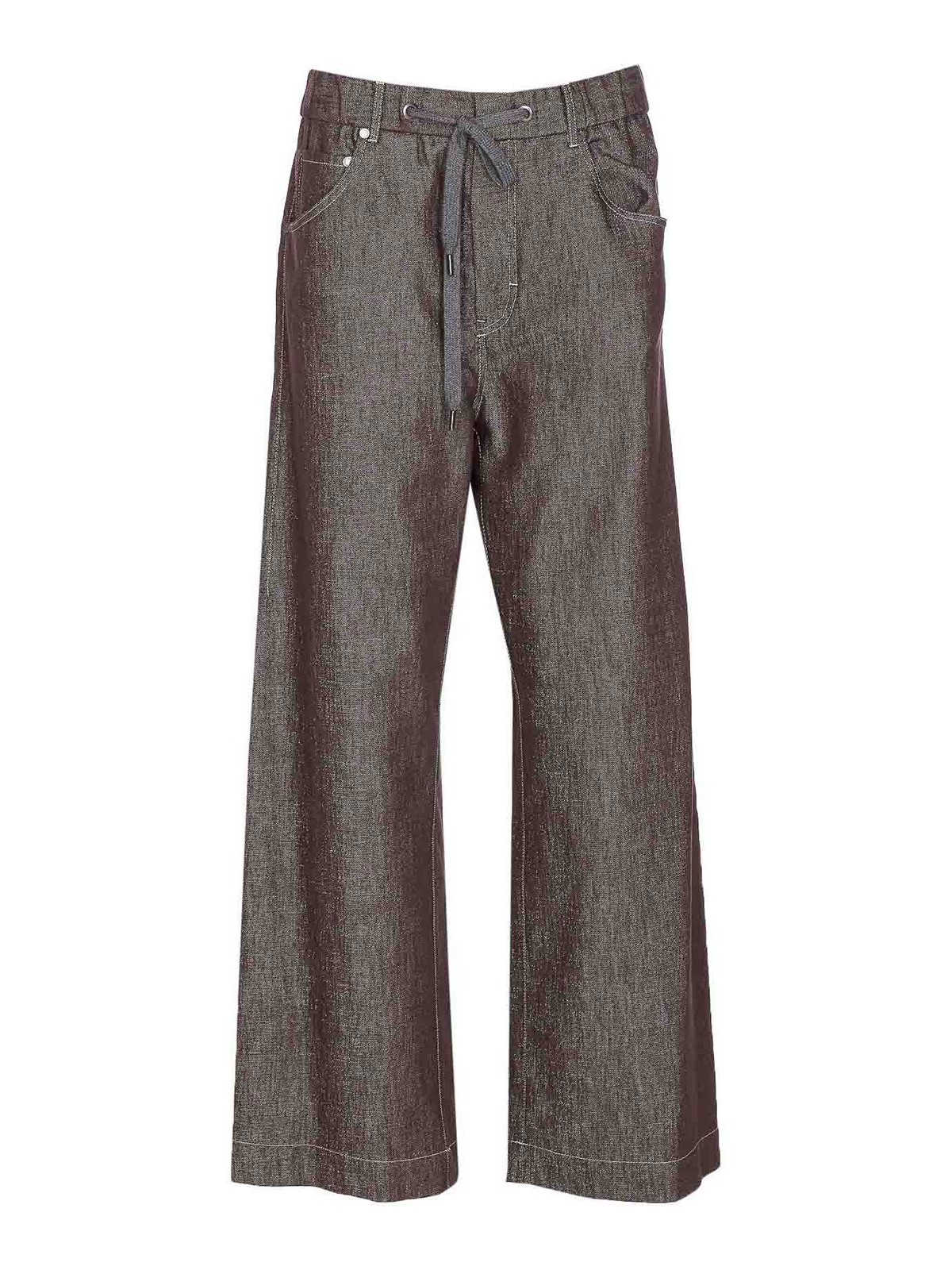 Brunello Cucinelli Trousers Wide Leg Drawstring Waist In Gray