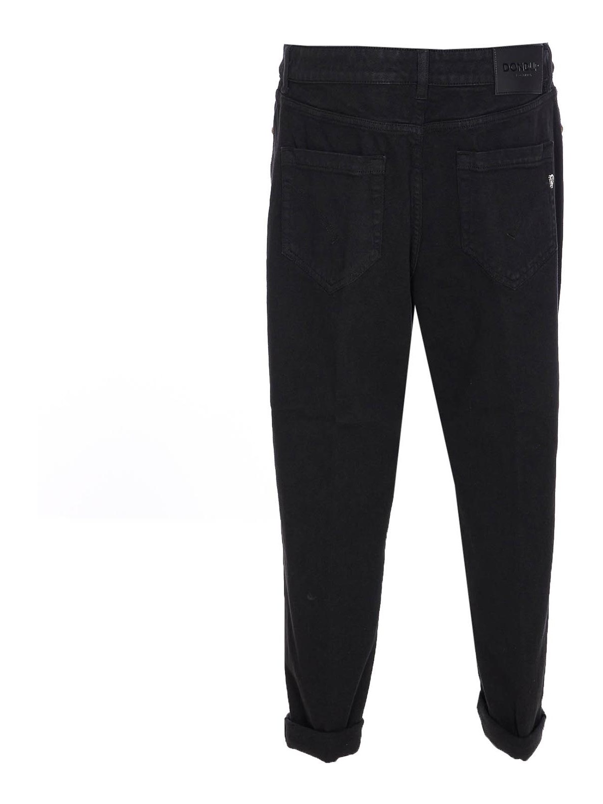 Dondup High-waisted Tailored Pants With Button-up Front And Rolled Cuffs In Black