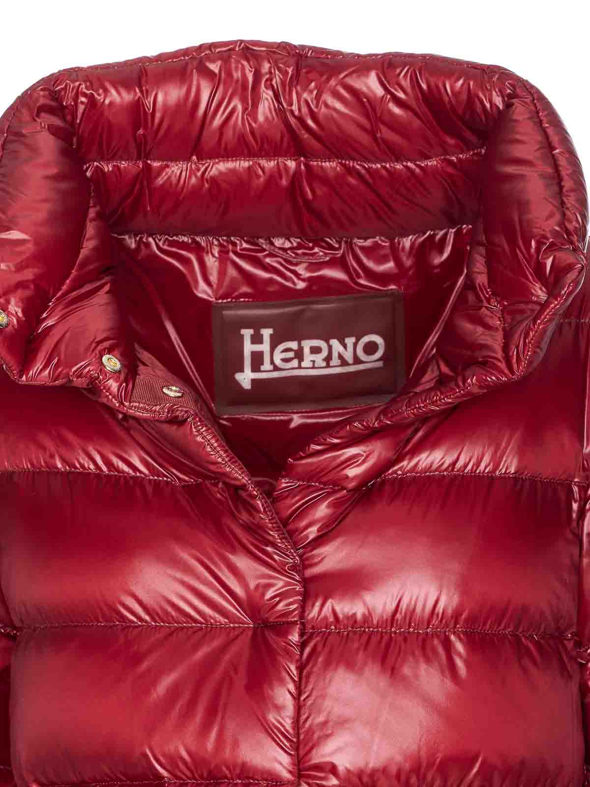 Herno Quilted High Neck Jacket With Lateral Split In Red