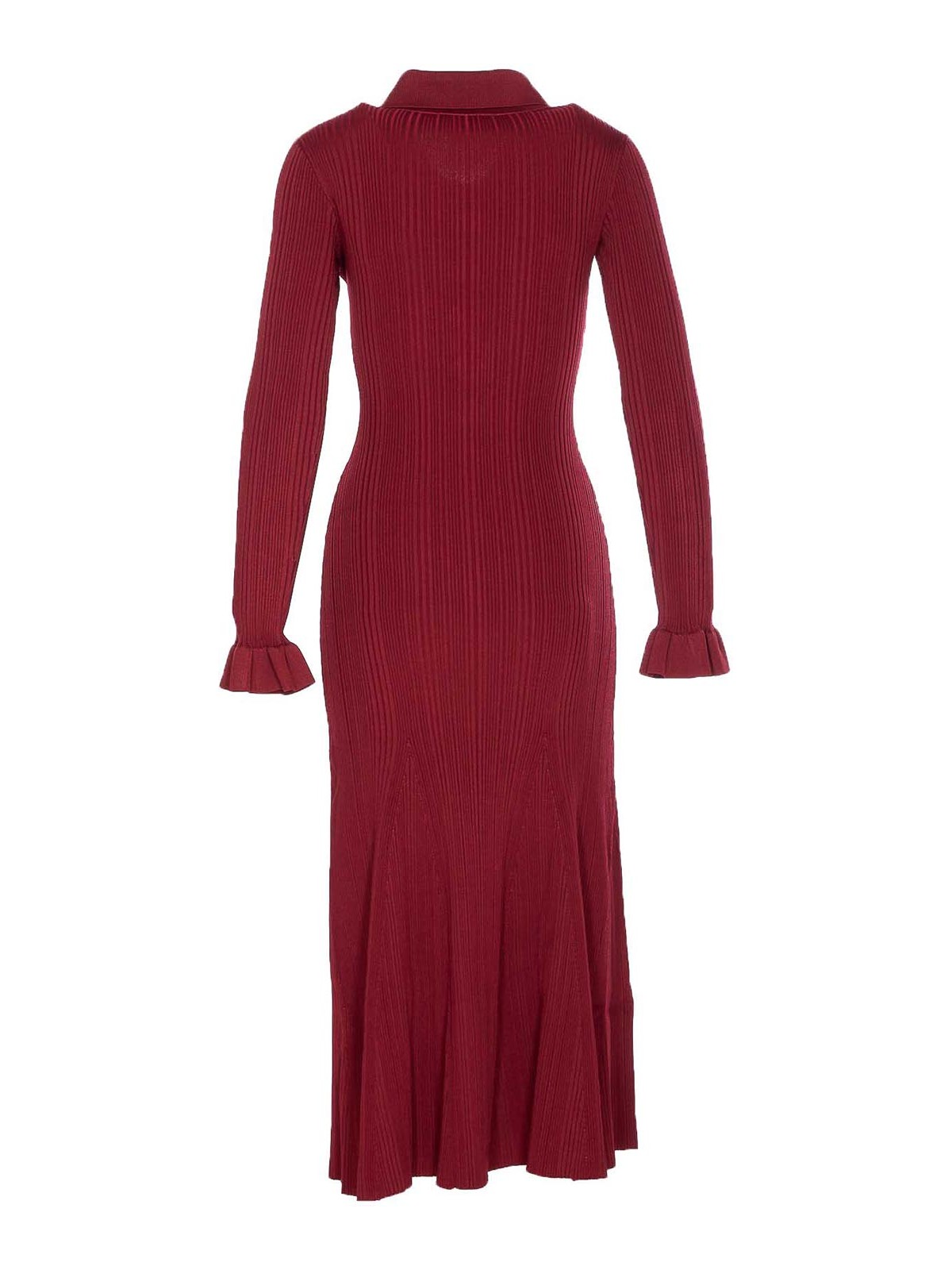 Self-portrait Fitted Ribbed Maxi Dress With Classic Collar In Red