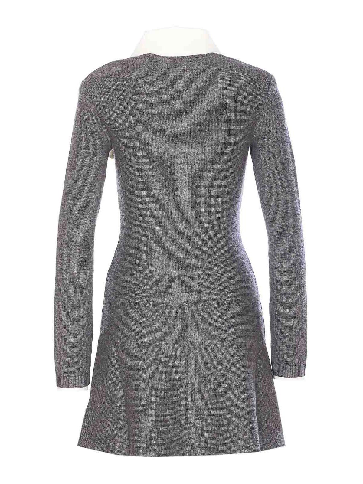 Self-portrait Grey Crochet Flower Collared Knit Mini Dress Clothing In Gray