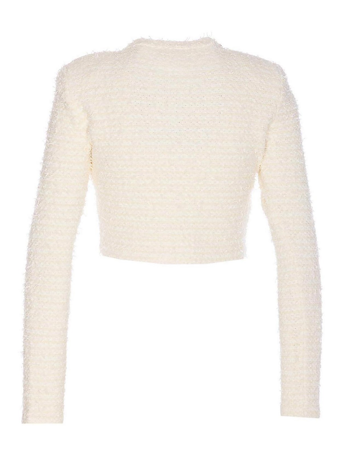 Self-portrait Cropped Sweater With Textured Boucle Knit And Crystal Embellishments In Metallic