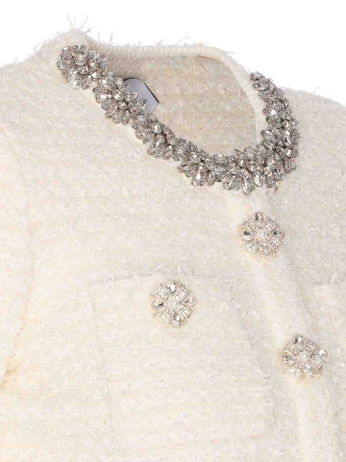 Self-portrait Cropped Sweater With Textured Boucle Knit And Crystal Embellishments In Metallic