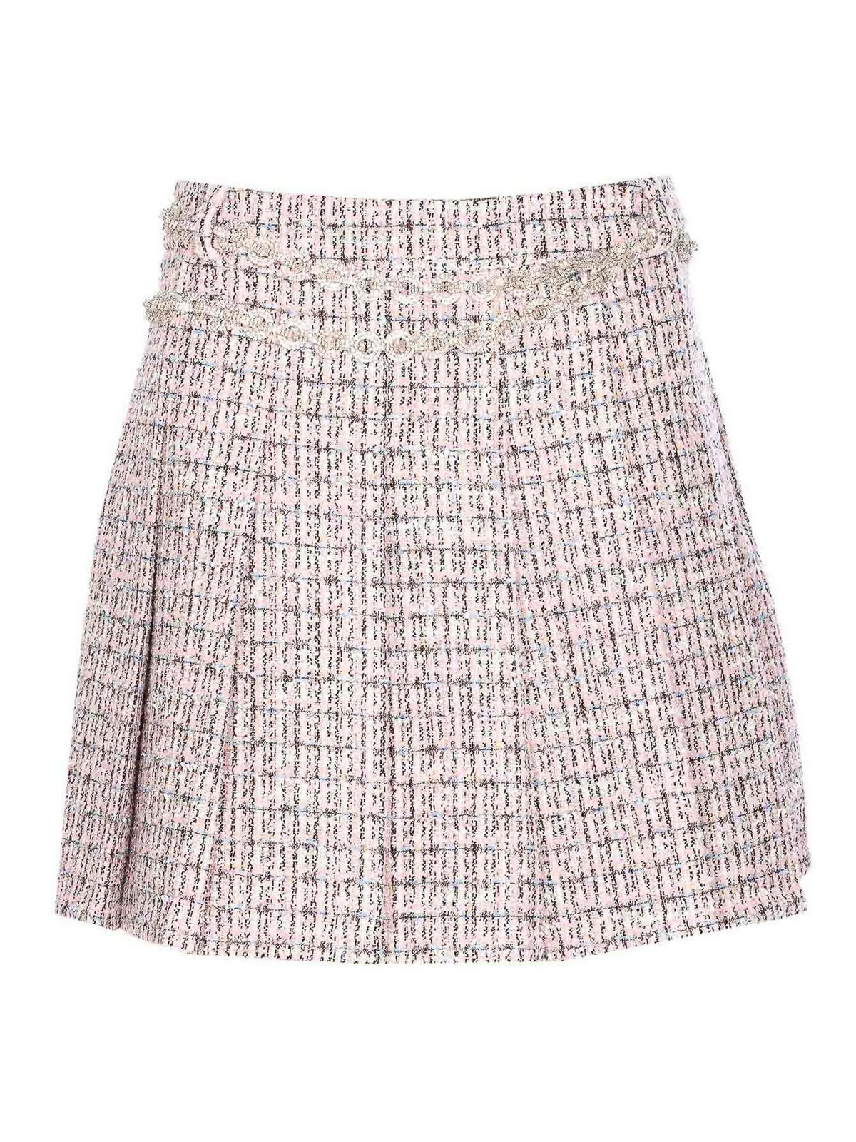 Self-portrait Textured Flared Skirt With Decorative Waist Trim In Nude