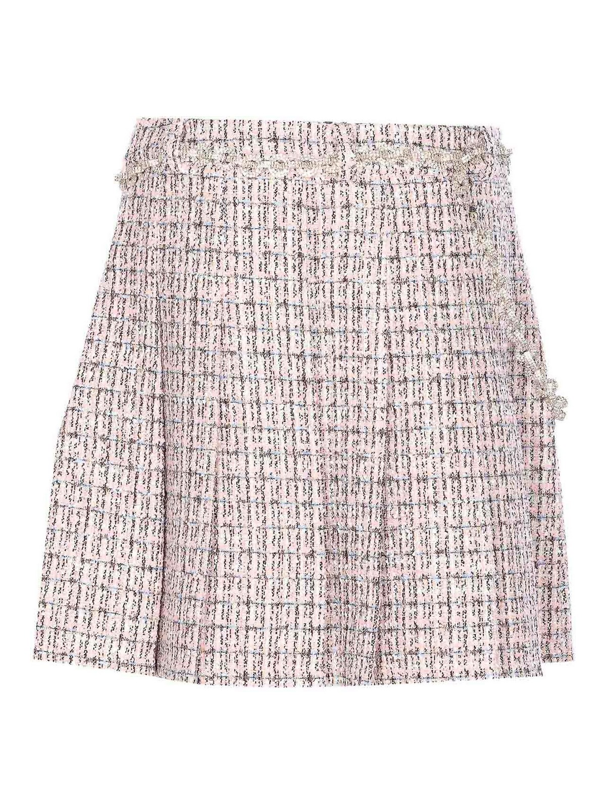 Self-portrait Textured Flared Skirt With Decorative Waist Trim In Nude