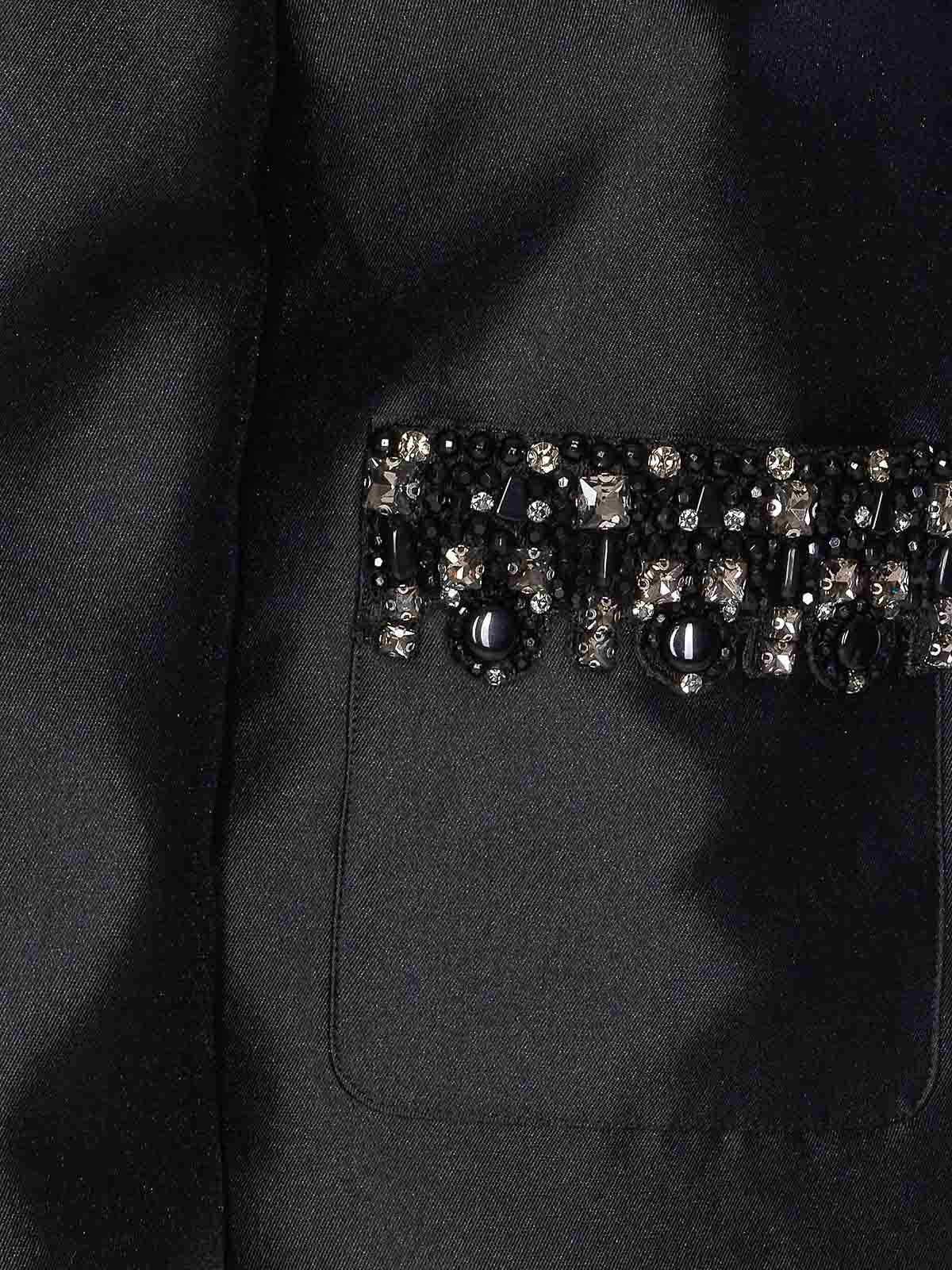 Self-portrait Black Taffeta Embellished Trim Jacket Clothing In Black