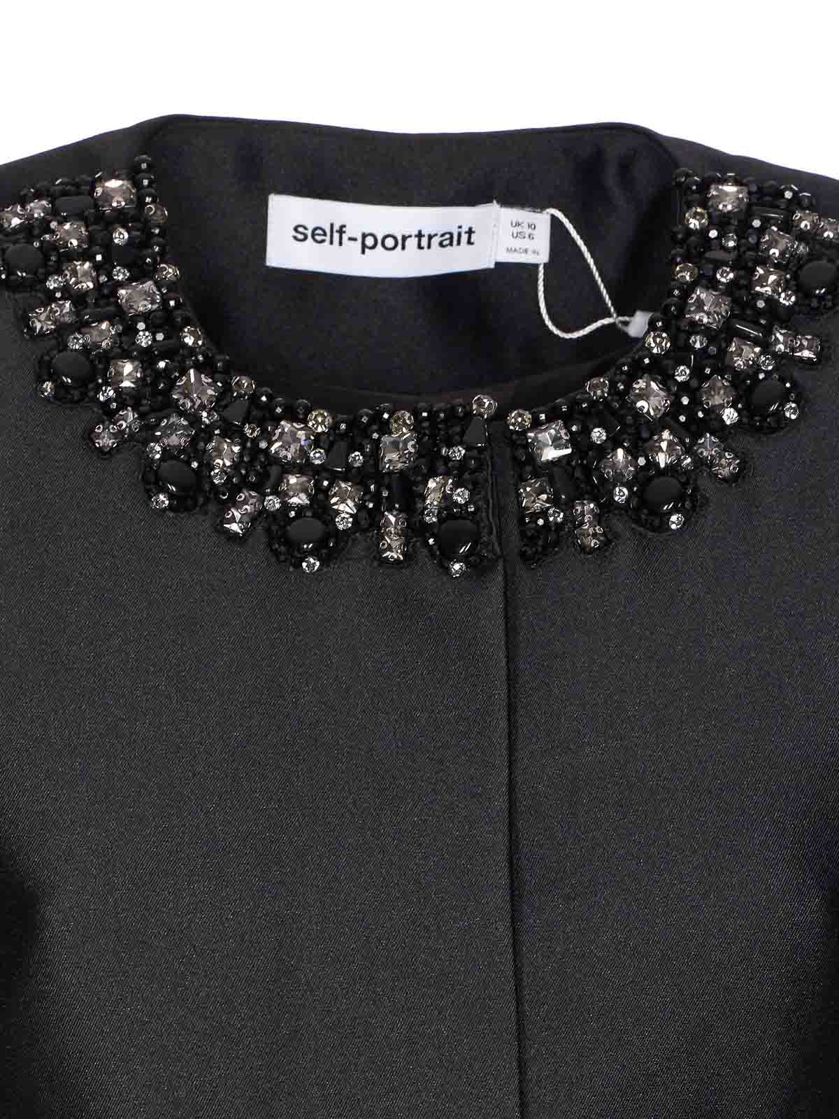 Self-portrait Black Taffeta Embellished Trim Jacket Clothing In Black