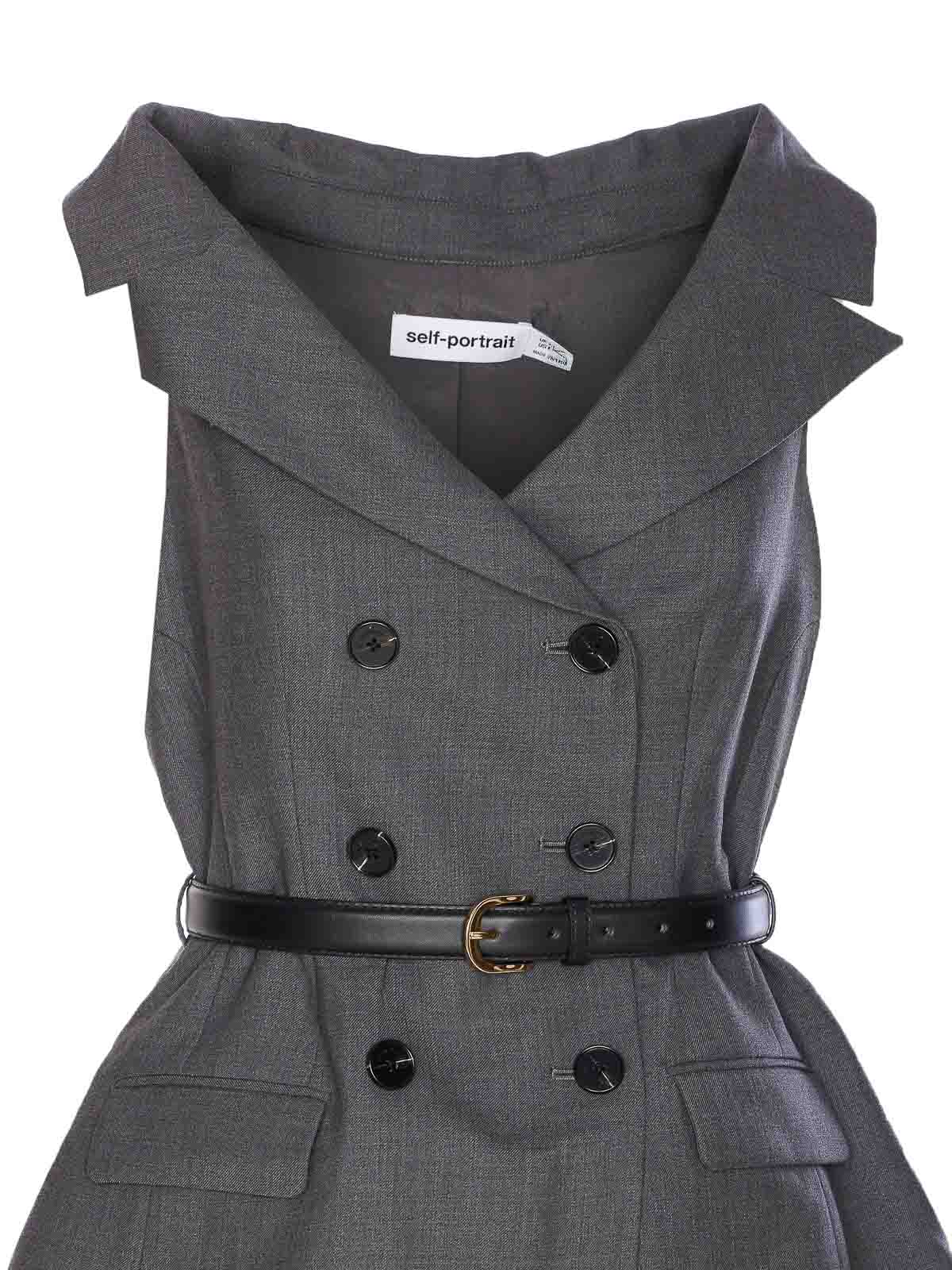 Self-portrait Grey Wool Tailored Midi Dress Clothing In Gray