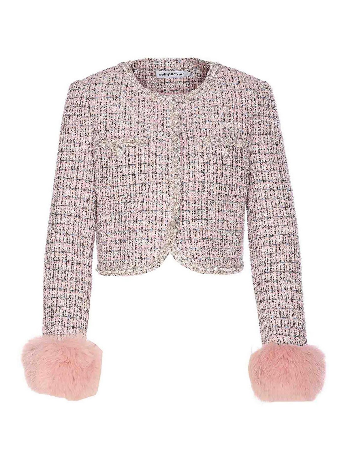 Self-portrait Crystal-embellished Tweed Jacket In Pink