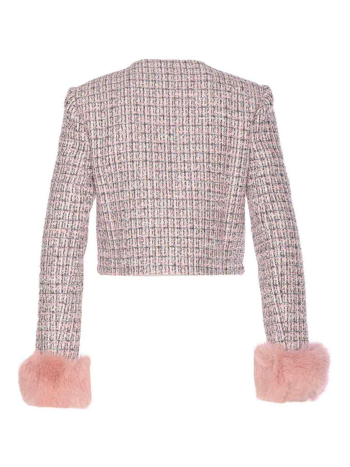Self-portrait Crystal-embellished Tweed Jacket In Pink
