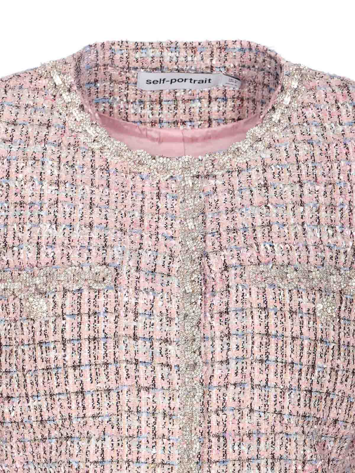 Self-portrait Crystal-embellished Tweed Jacket In Pink