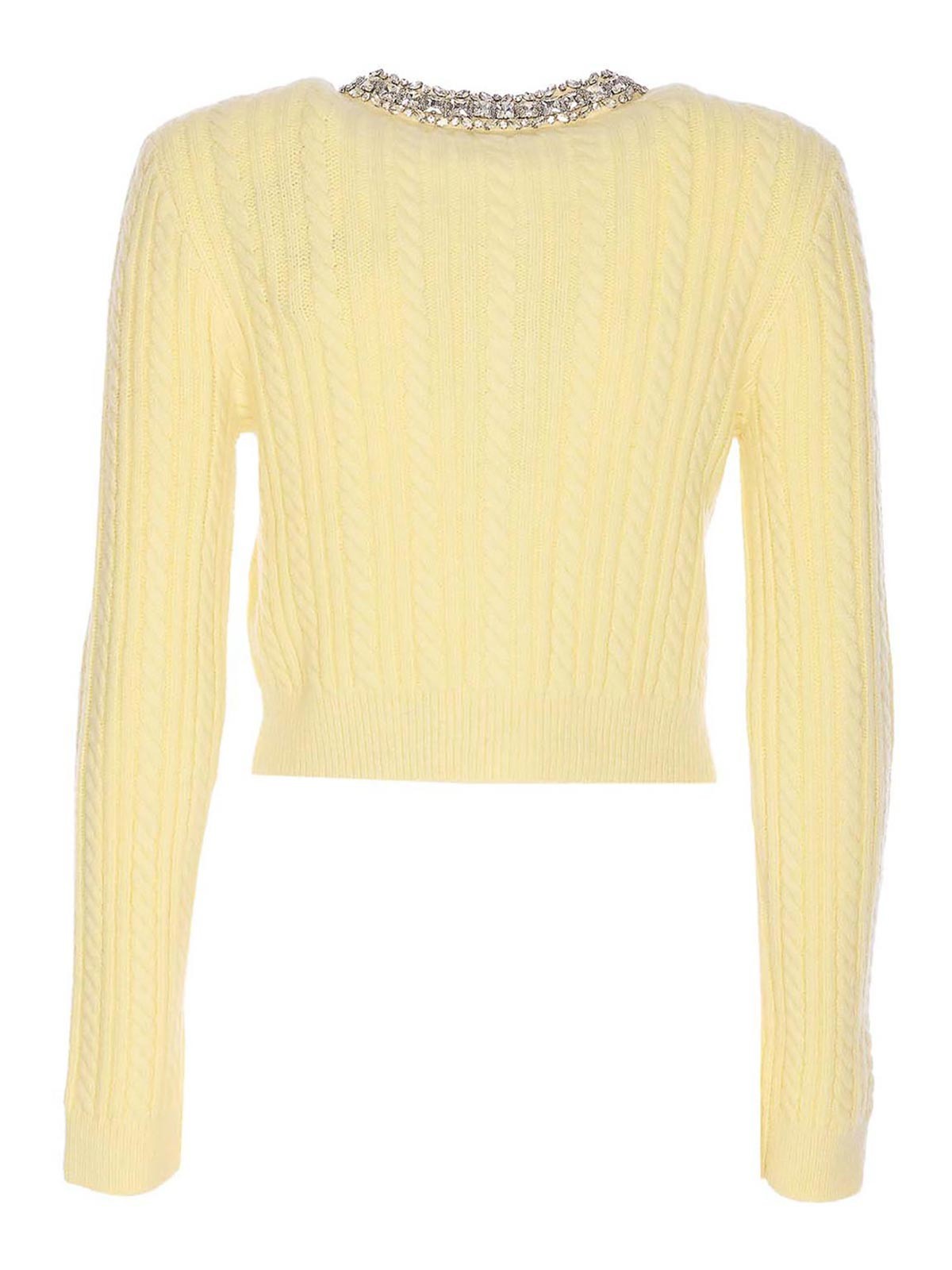 Self-portrait Cardigan In Mixed Wool With Rhinestones In Yellow