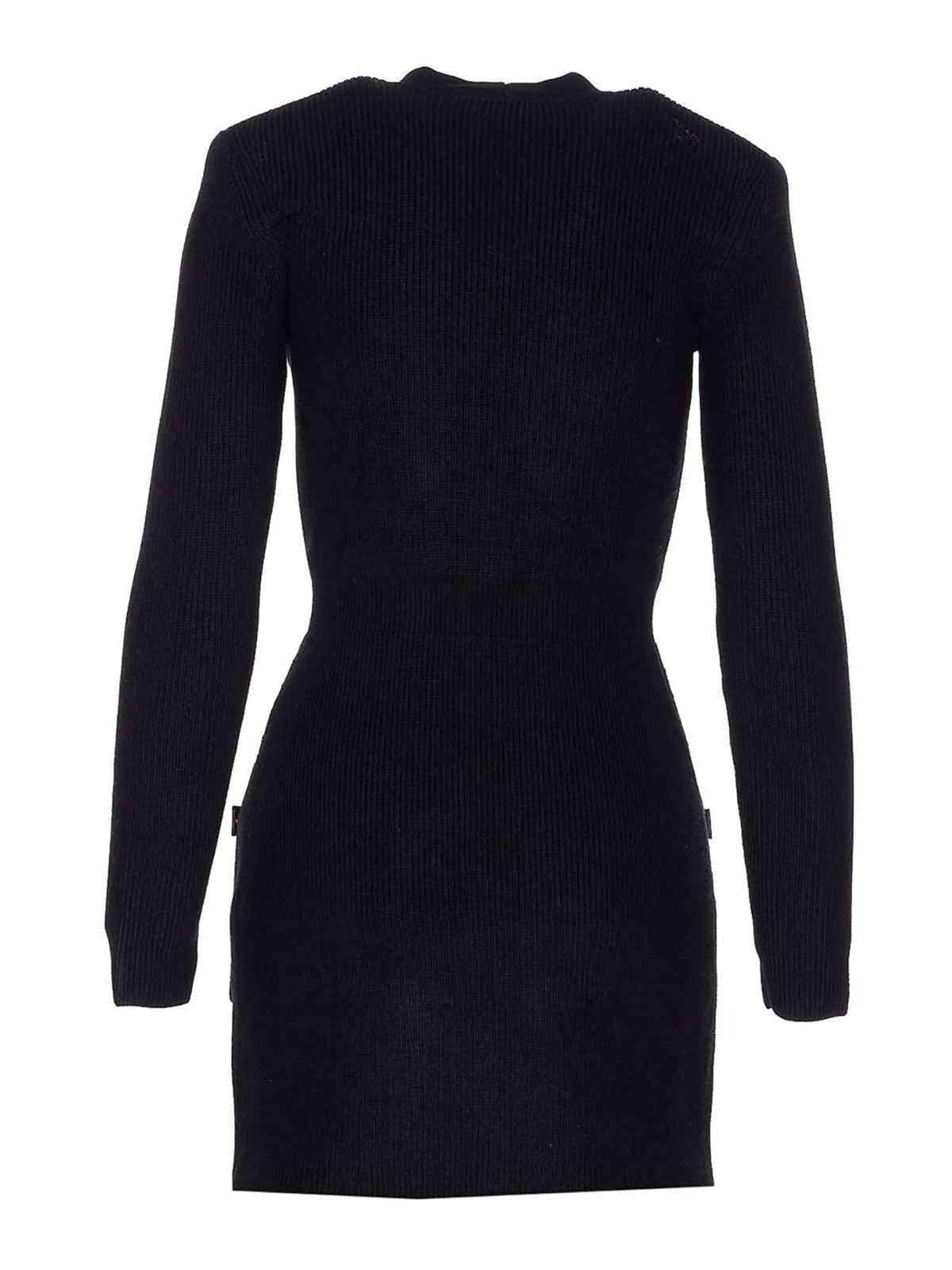 Elisabetta Franchi Textured Knit Black Midi Dress With Double-breasted Design In Black